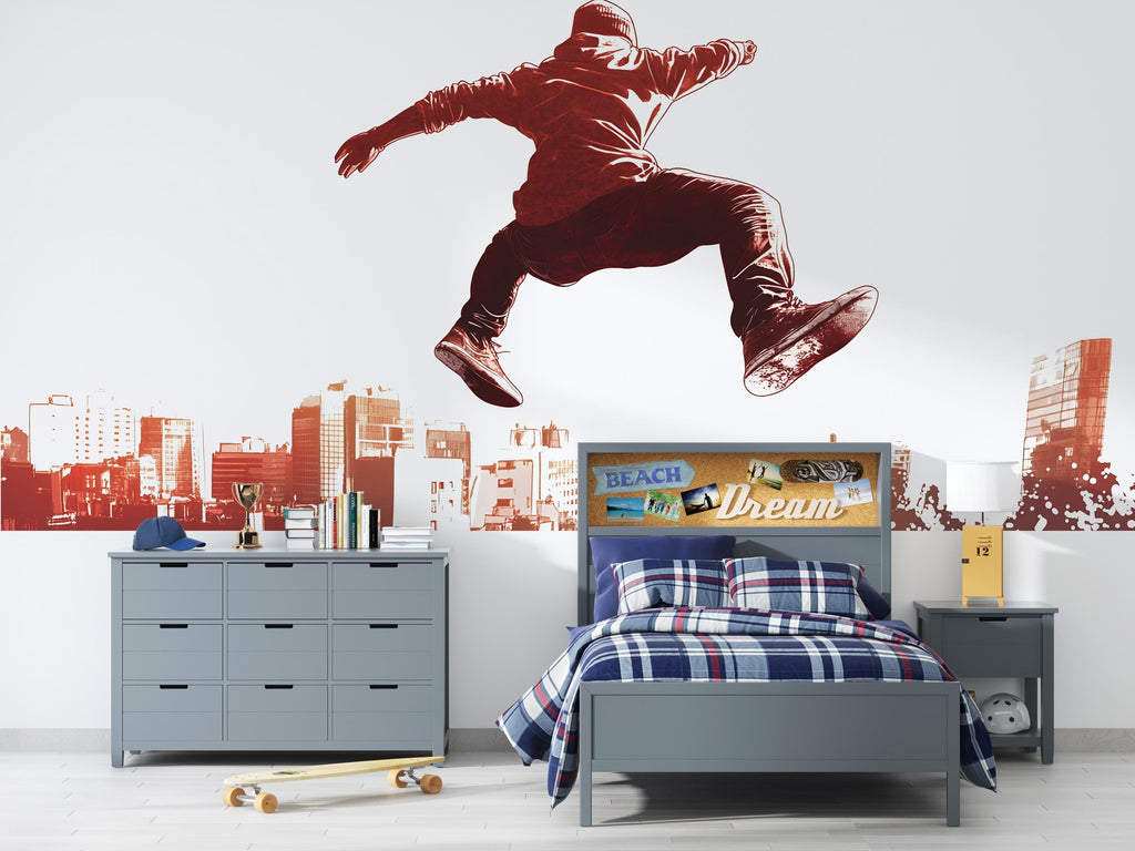 Parkour Wall Decal Sticker | Urban Action Wall Art | Peel And Stick Wall Decal For Boys Room Teen Bedroom Street Style Modern Decor