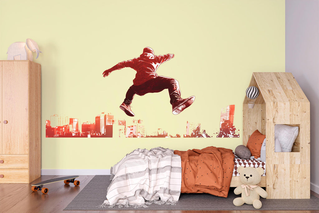 Parkour Wall Decal Sticker | Urban Action Wall Art | Peel And Stick Wall Decal For Boys Room Teen Bedroom Street Style Modern Decor