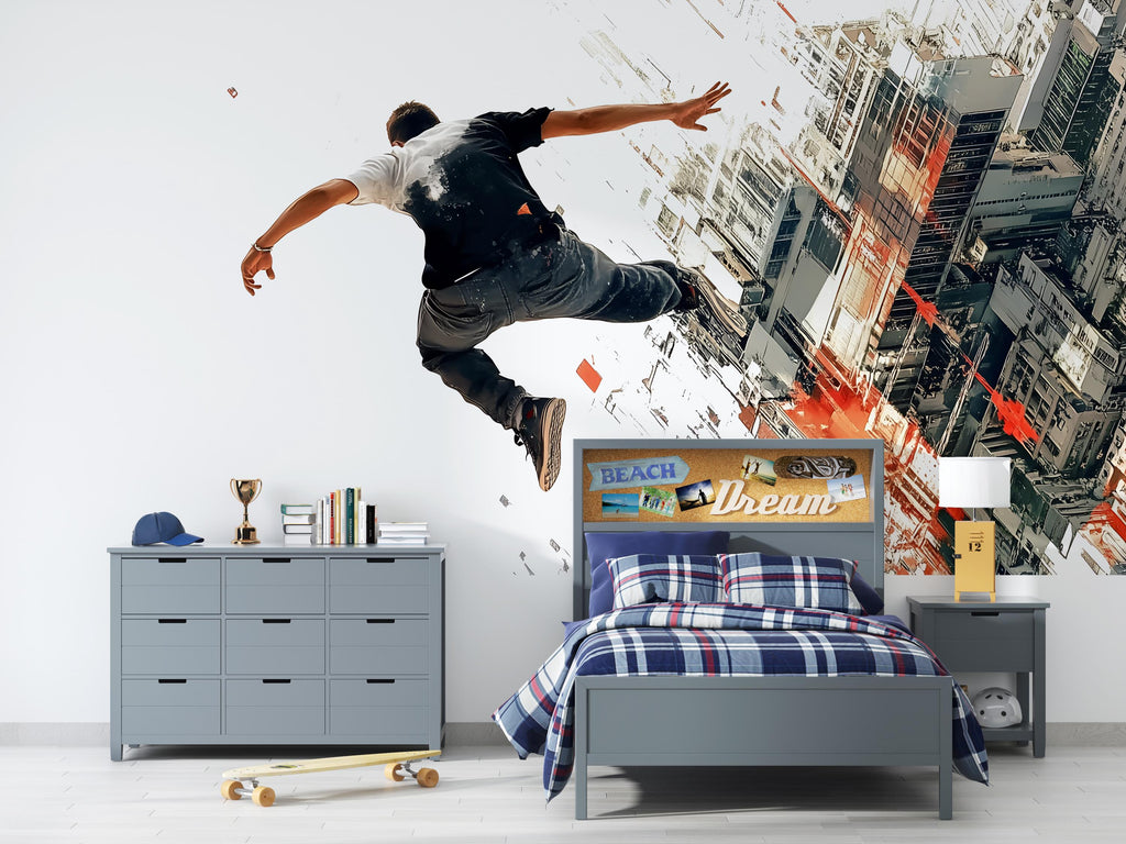 Parkour Wall Decal Sticker | Urban Action Wall Art | Peel And Stick Wall Decal For Boys Room Teen Bedroom Street Style Modern Decor