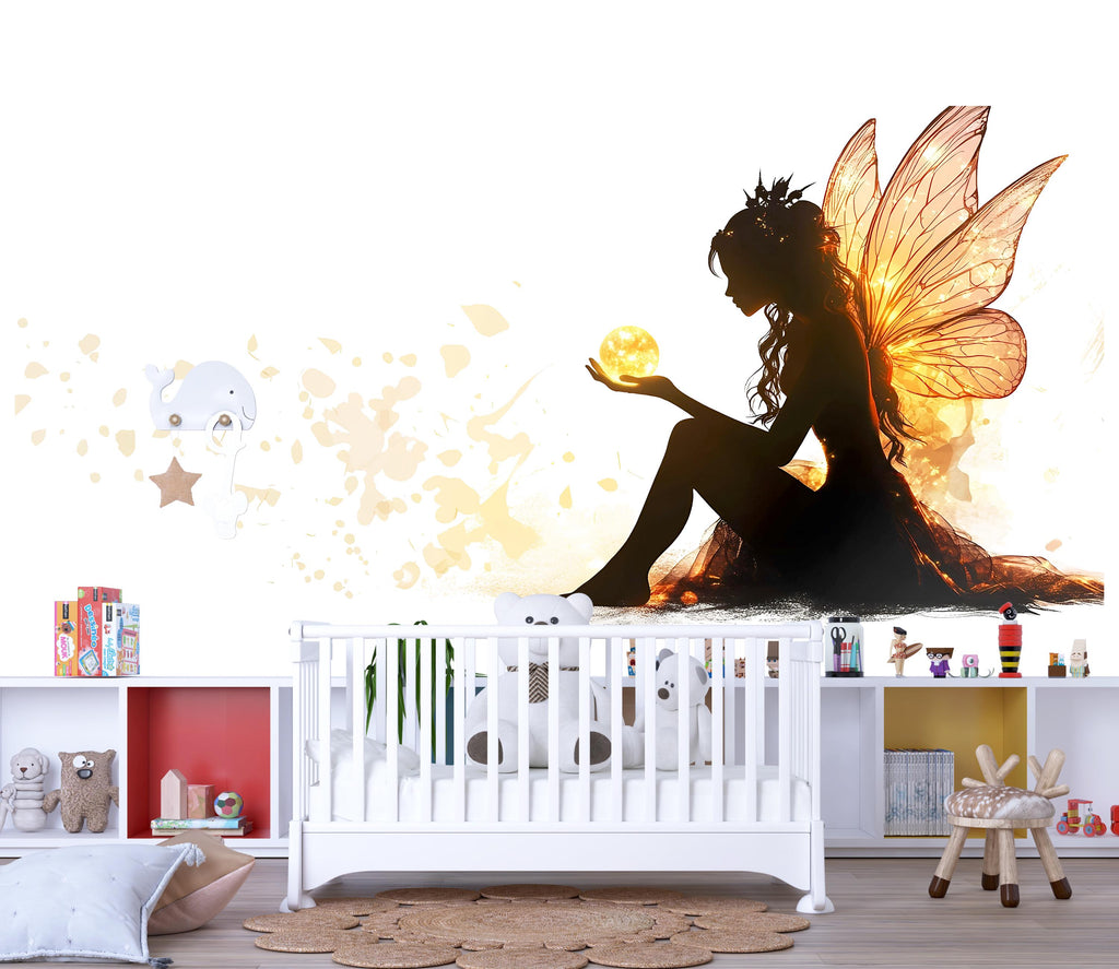 Golden Fairy Wall Decal Magical Fairy Sticker Fantasy Nursery Wall Art For Kids Room Baby Nursery Playroom Whimsical Decor