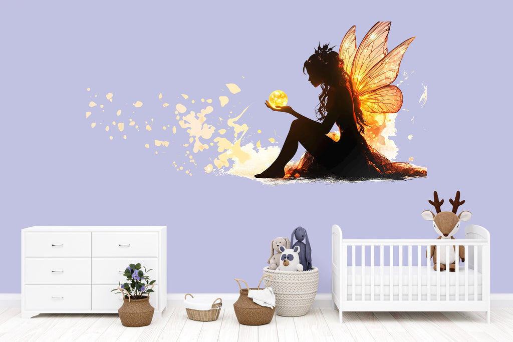 Golden Fairy Wall Decal Magical Fairy Sticker Fantasy Nursery Wall Art For Kids Room Baby Nursery Playroom Whimsical Decor