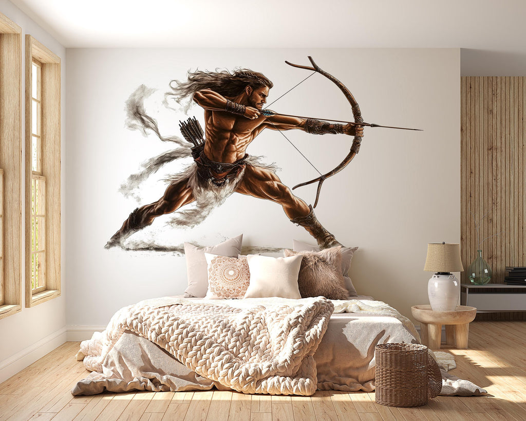 Epic Warrior Archer Wall Decal Fantasy Archer Sticker Action Hero Wall Art For Kids Room Teen Bedroom Playroom Adventure Decor