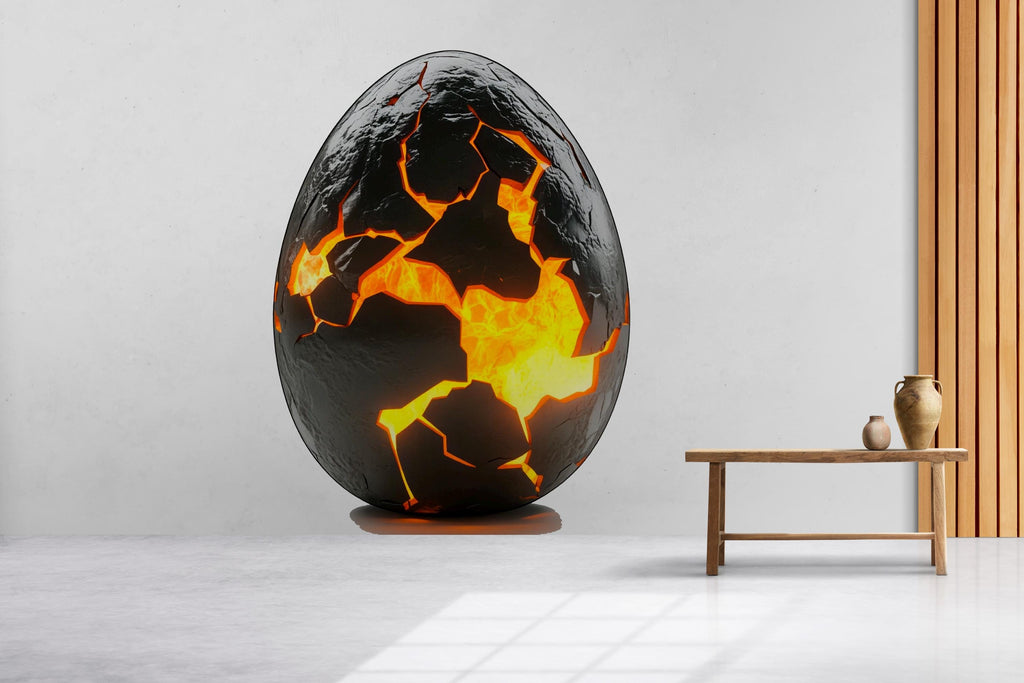 Cracked Lava Dragon Egg Wall Decal Fantasy Dragon Egg Sticker Molten Stone Wall Art For Bedroom Gaming Room Mythical Decor