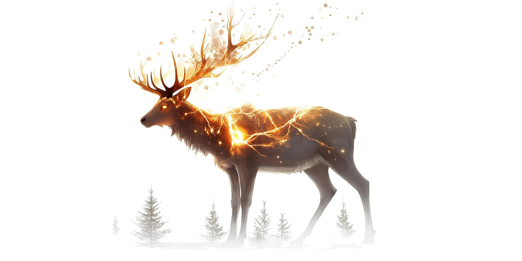Golden Lightning Stag Wall Decal Glowing Deer Sticker Fantasy Forest Wall Art For Bedroom Living Room Woodland Decor