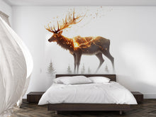 Load image into Gallery viewer, Golden Lightning Stag Wall Decal Glowing Deer Sticker Fantasy Forest Wall Art For Bedroom Living Room Woodland Decor