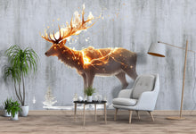 Load image into Gallery viewer, Golden Lightning Stag Wall Decal Glowing Deer Sticker Fantasy Forest Wall Art For Bedroom Living Room Woodland Decor