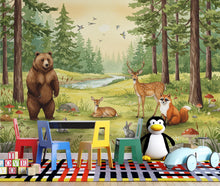 Load image into Gallery viewer, Whimsical Woodland Forest Animals Watercolor Wallpaper – Forest Scene with Bear, Deer, Fox &amp; Friends, Dreamy Children’s Room Wall Art 299DE