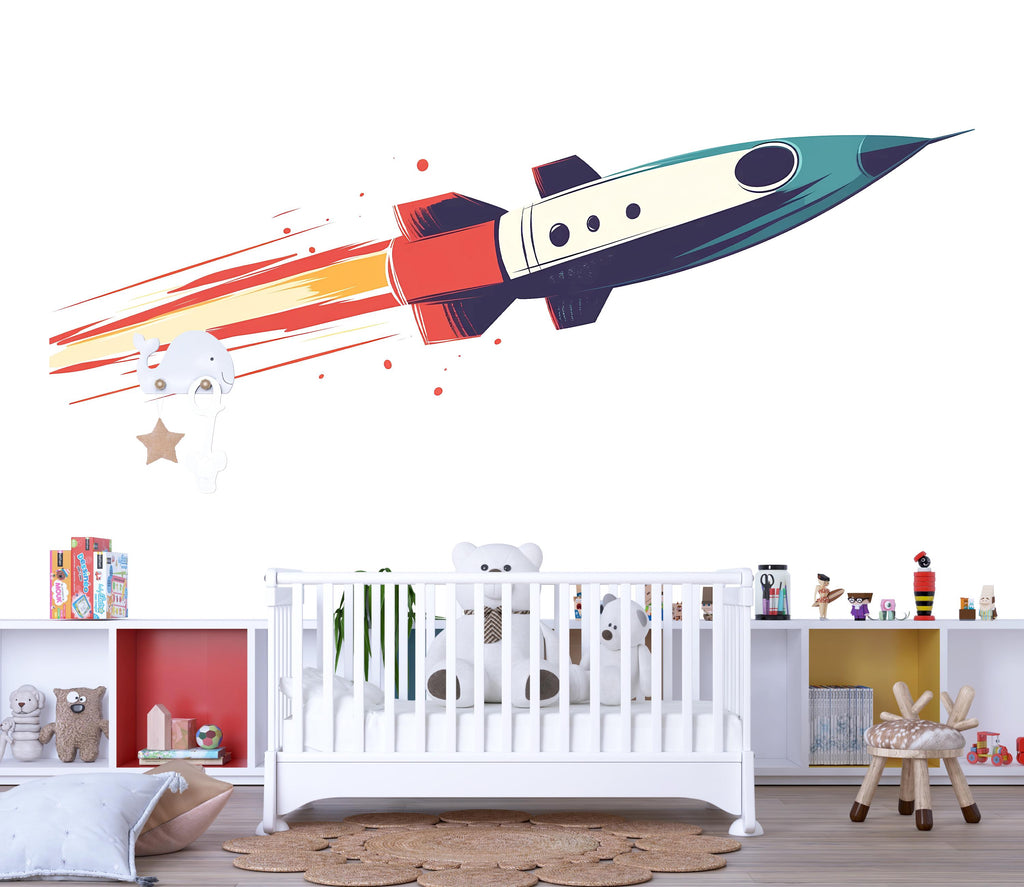 Rocket Wall Decal Sticker | Space Wall Art | Peel And Stick Wall Decal For Nursery Kids Room Playroom Modern Space Decor