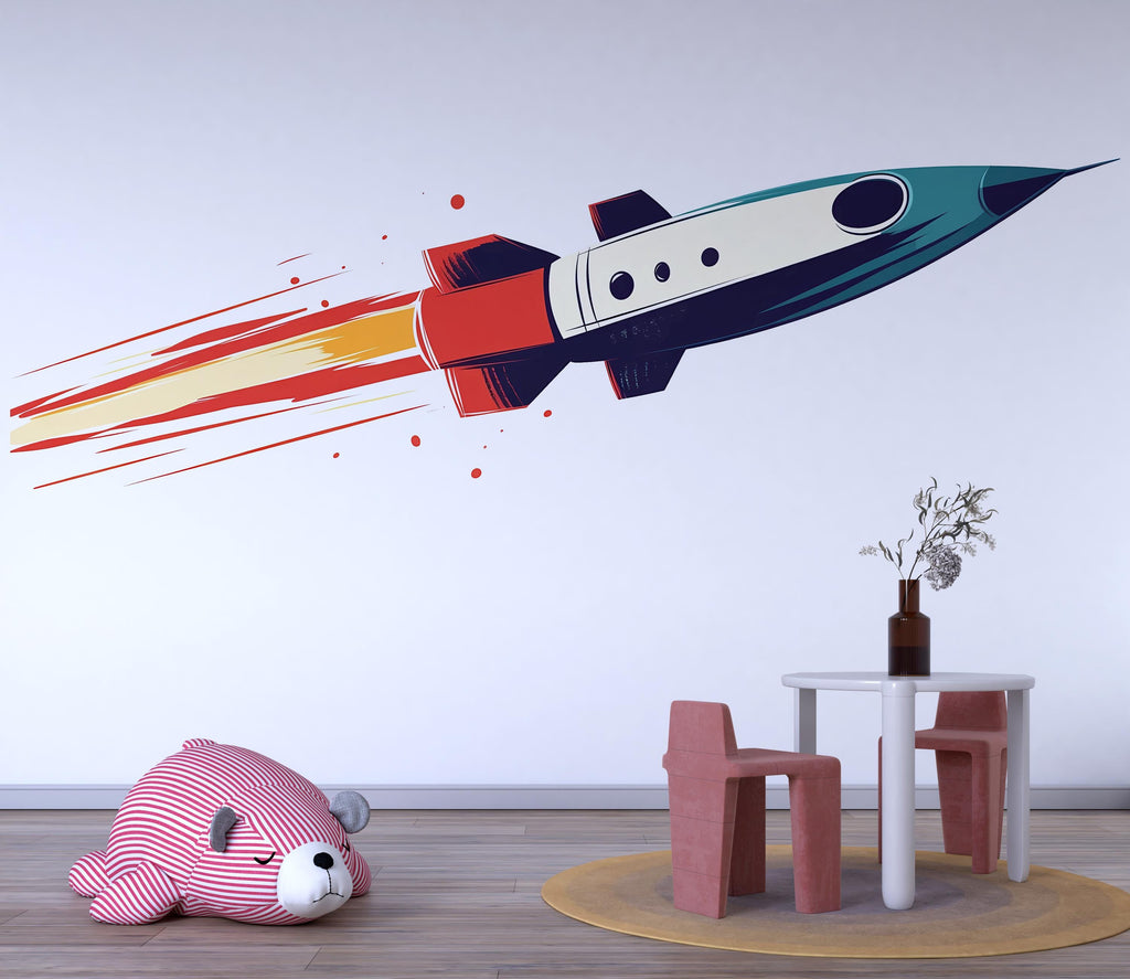 Rocket Wall Decal Sticker | Space Wall Art | Peel And Stick Wall Decal For Nursery Kids Room Playroom Modern Space Decor