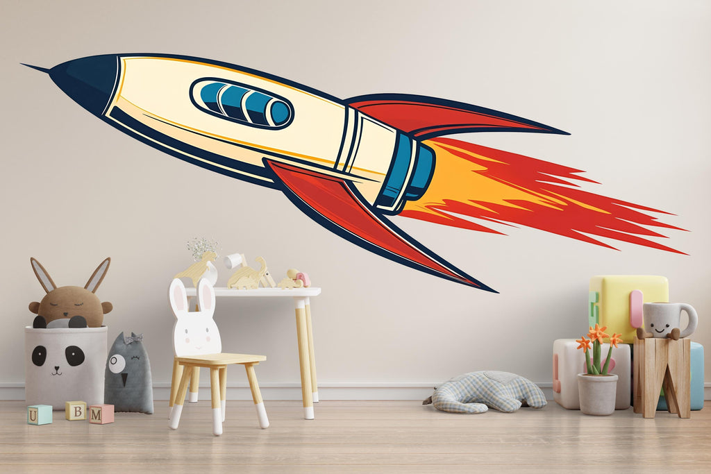 Rocket Wall Decal Sticker | Space Wall Art | Peel And Stick Wall Decal For Nursery Baby Room Kids Bedroom Modern Space Decor
