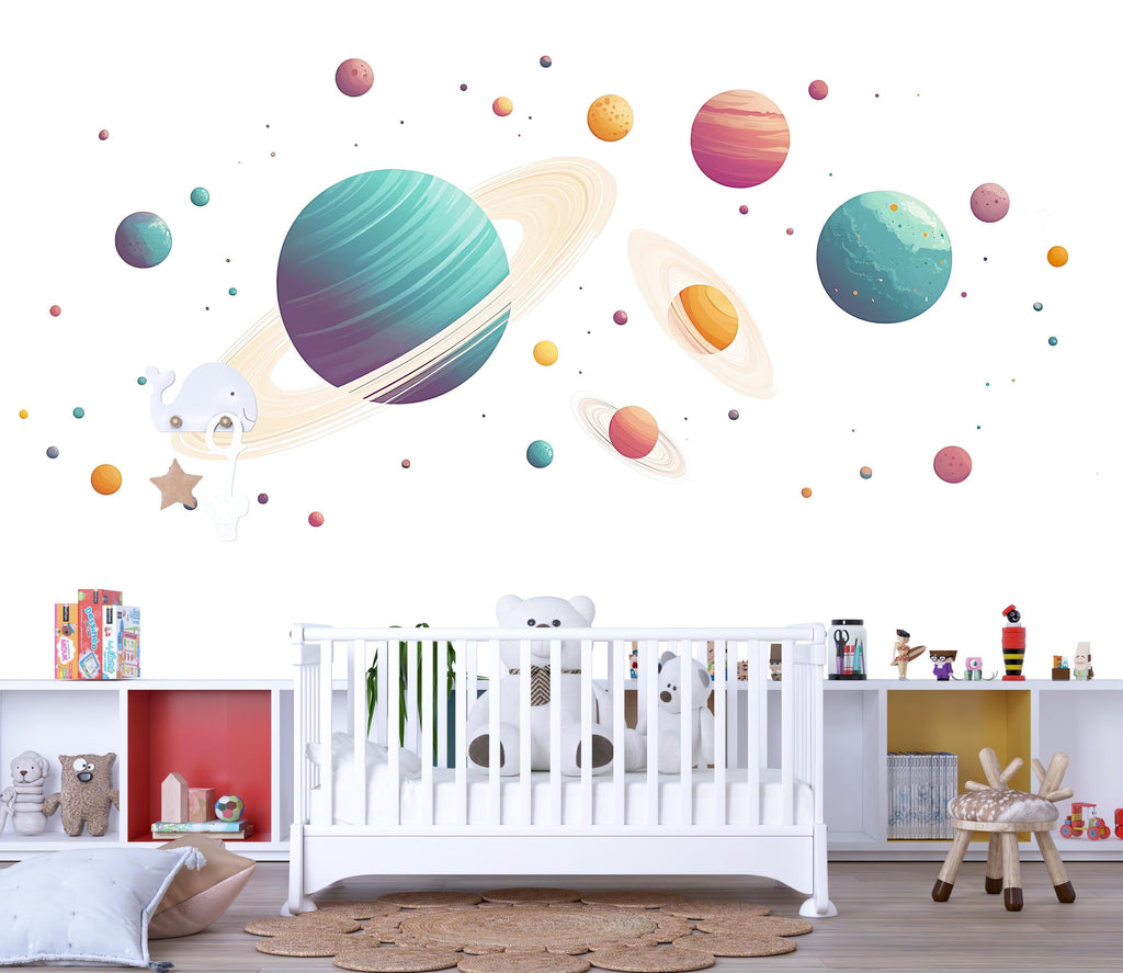 Planets Wall Decal Sticker | Space Nursery Wall Art | Peel And Stick Wall Decal For Baby Room Kids Bedroom Gender Neutral Nursery Decor