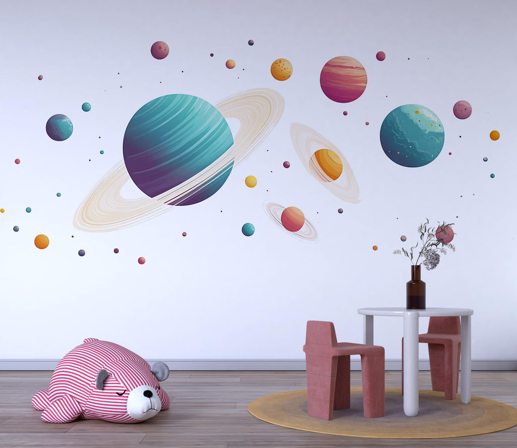 Planets Wall Decal Sticker | Space Nursery Wall Art | Peel And Stick Wall Decal For Baby Room Kids Bedroom Gender Neutral Nursery Decor