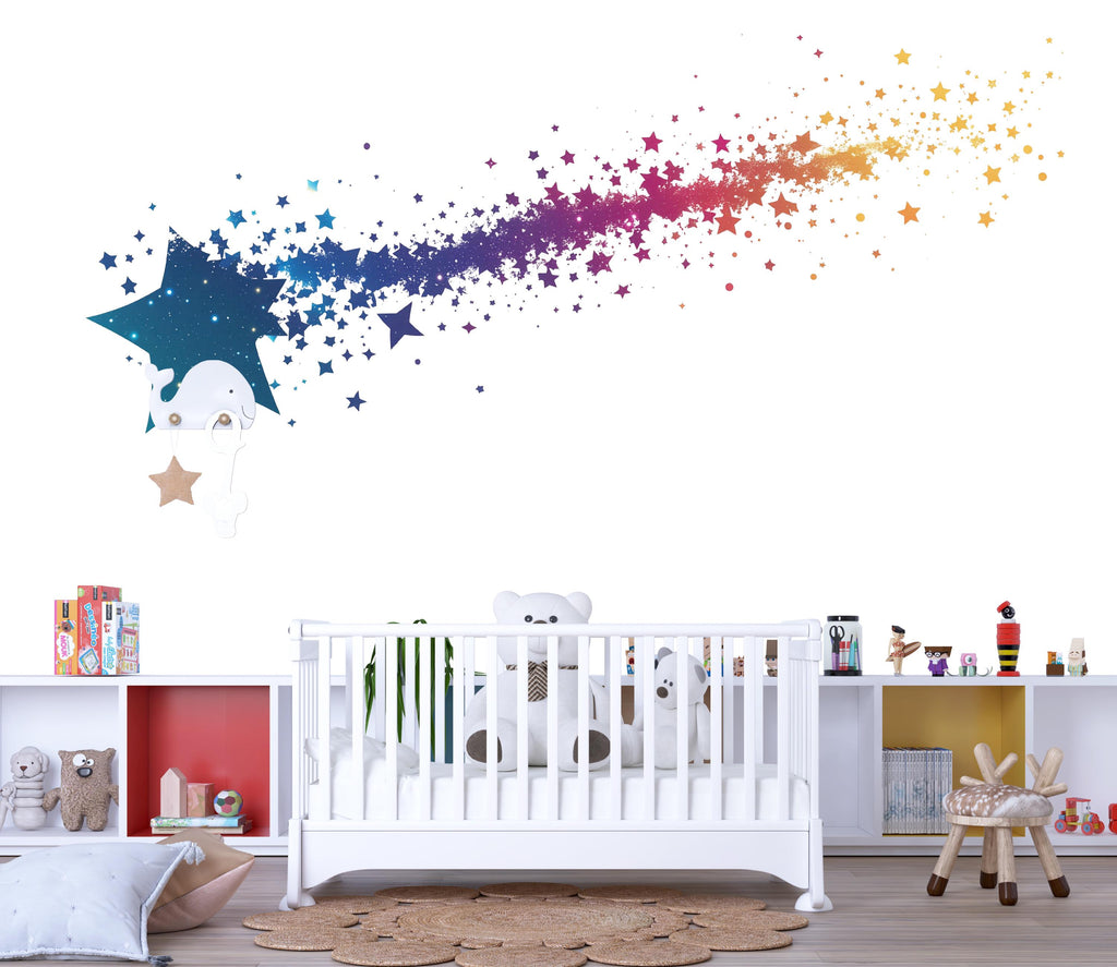 Shooting Star Wall Decal Sticker | Rainbow Stars Wall Art | Peel And Stick Wall Decal For Nursery Baby Room Kids Bedroom Gender Neutral