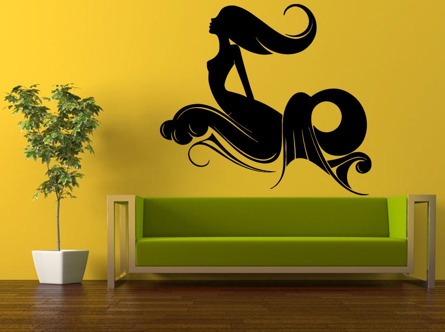 Wall Decal Vinyl Sticker Decals Interior Decor DIY Free Shipping Sea Ocean Beautiful Girl Mermaid Riding Waves L530