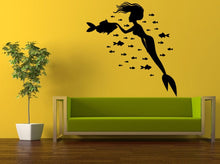 Load image into Gallery viewer, Wall Decal Vinyl Sticker Decals Interior Decor DIY Free Shipping Sea Ocean Beautiful Girl Mermaid Petting The Fish L533