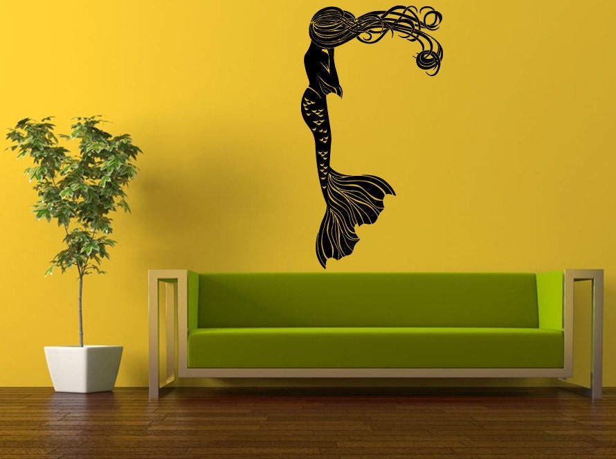 Wall Decal Vinyl Sticker Decals Interior Decor DIY Free Shipping Sea Ocean Beautiful Girl Mermaid With Long Hair L534