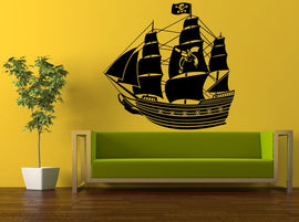 Wall Decal Vinyl Sticker Decals Interior Decor DIY Free Shipping Sea Ocean Pirate Ship Boat Sail Flag L535