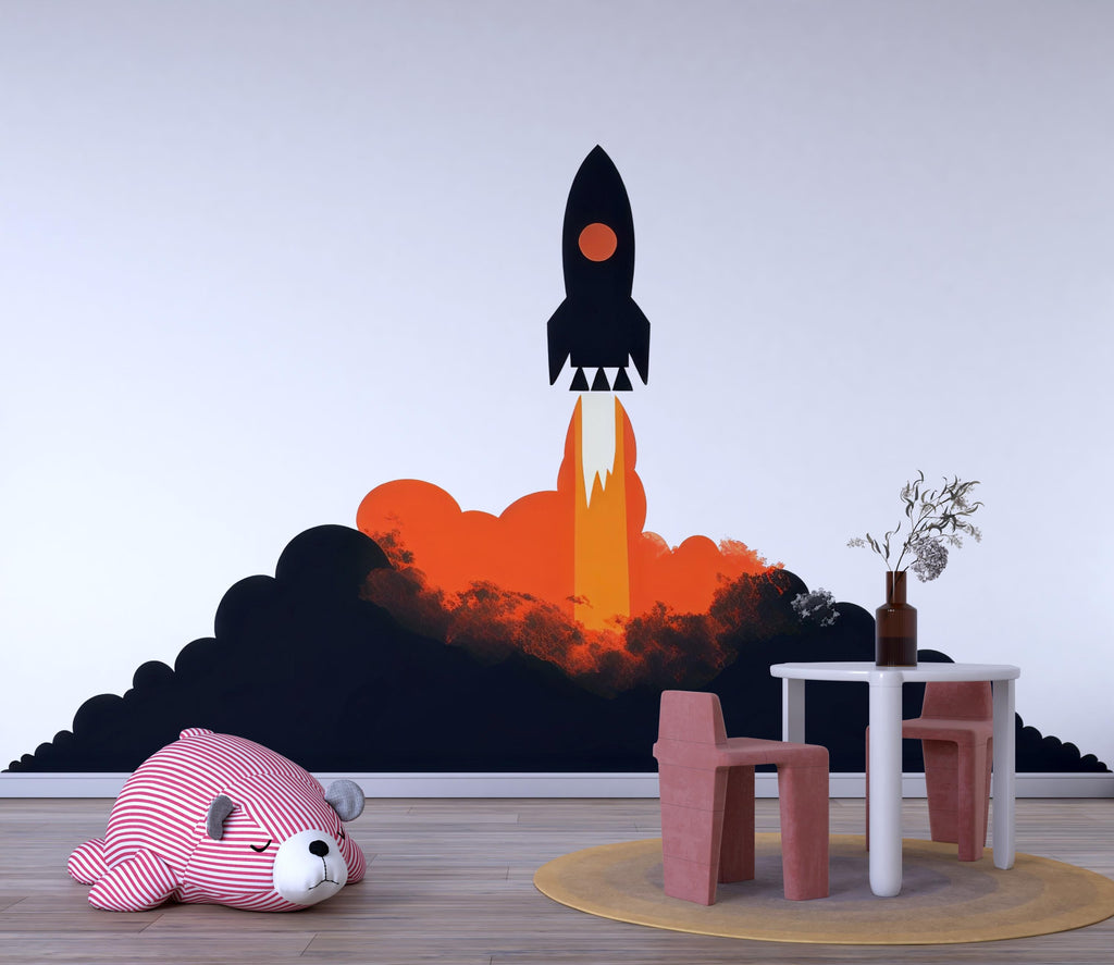 Rocket Launch Wall Decal Sticker | Space Nursery Wall Art | Peel And Stick Wall Decal For Baby Room Kids Bedroom Modern Space Decor