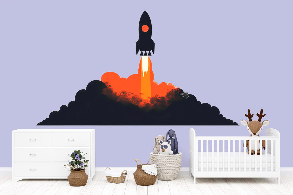 Rocket Launch Wall Decal Sticker | Space Nursery Wall Art | Peel And Stick Wall Decal For Baby Room Kids Bedroom Modern Space Decor