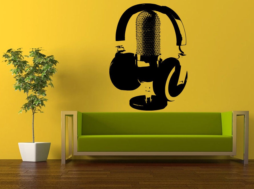 Wall Decal Vinyl Sticker Decals Interior Decor DIY Free Shipping Music Studio Dj Headphones With A Microphone L527