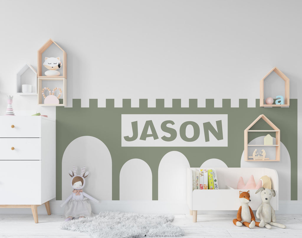 Scalloped Wall Decal, Castle Name Decal, Boho Wall Decor Decal, Boho Nursery, Hedboard Half Wall, Arch Wall Decal, Border Wall Decal 719LU