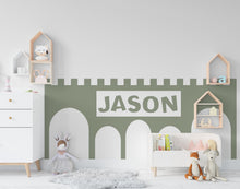 Load image into Gallery viewer, Scalloped Wall Decal, Castle Name Decal, Boho Wall Decor Decal, Boho Nursery, Hedboard Half Wall, Arch Wall Decal, Border Wall Decal 719LU