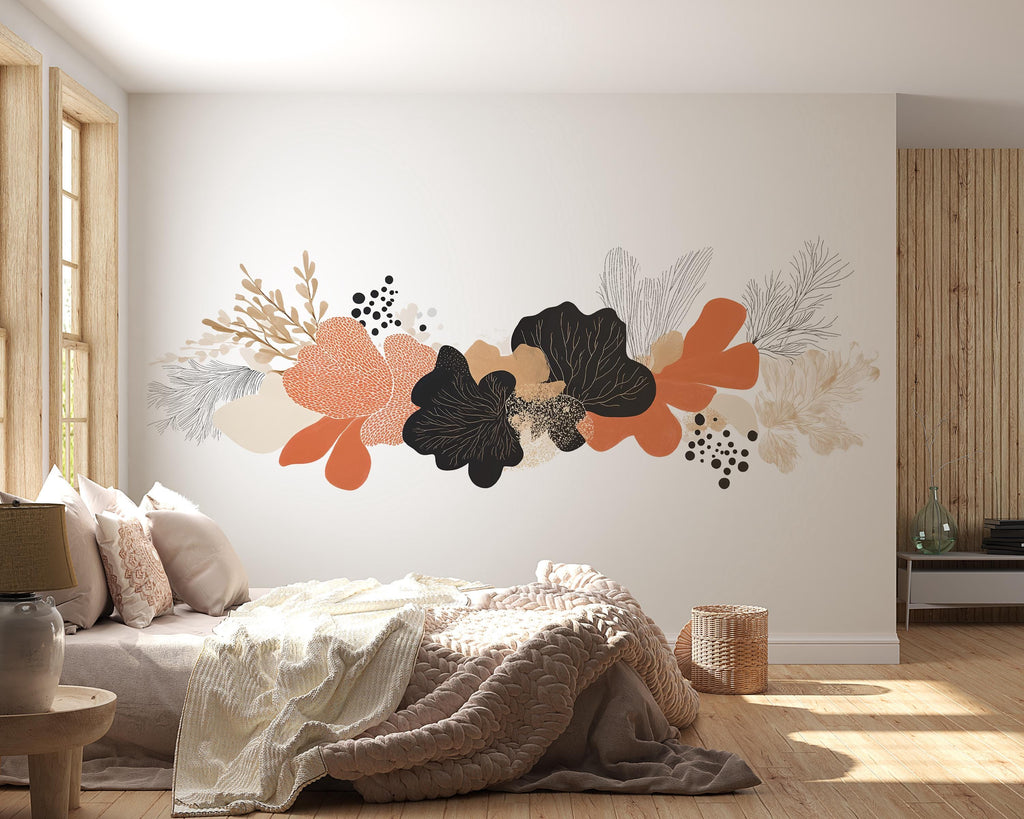 Abstract Floral Wall Decal Sticker | Modern Boho Wall Art | Peel And Stick Wall Decal For Bedroom Living Room Neutral Home Decor