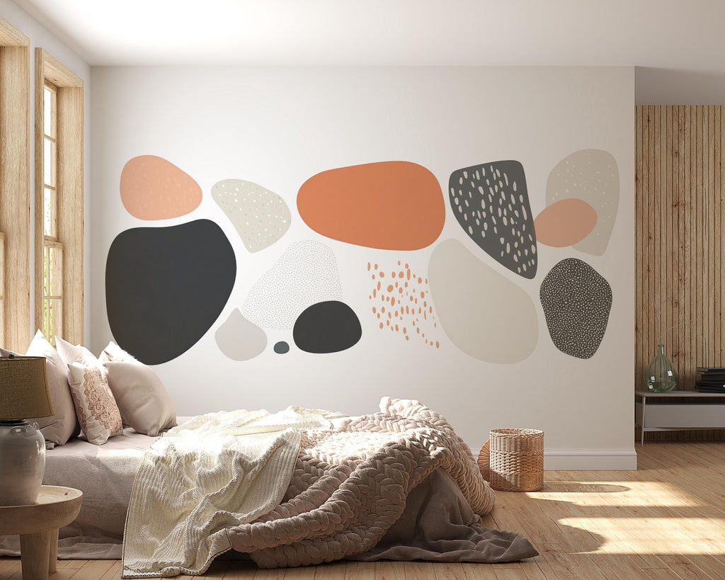 Abstract Shapes Wall Decal Sticker | Neutral Boho Wall Art | Peel And Stick Wall Decal For Bedroom Nursery Living Room Modern Decor