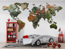 Load image into Gallery viewer, World Map Wall Decal Sticker | Textured Earth Map Wall Art | Peel And Stick Educational Wall Decal For Kids Nursery Playroom
