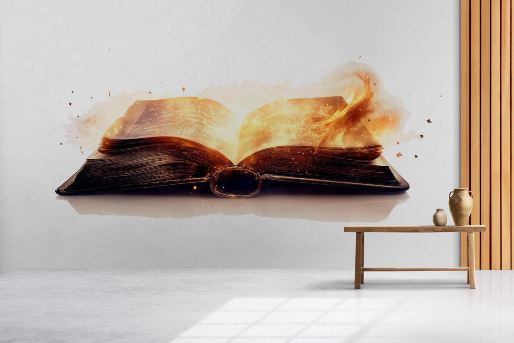 Enchanted Magic Book Wall Decal Glowing Open Book Sticker Fantasy Wall Art For Bedroom Library Reading Nook Decor