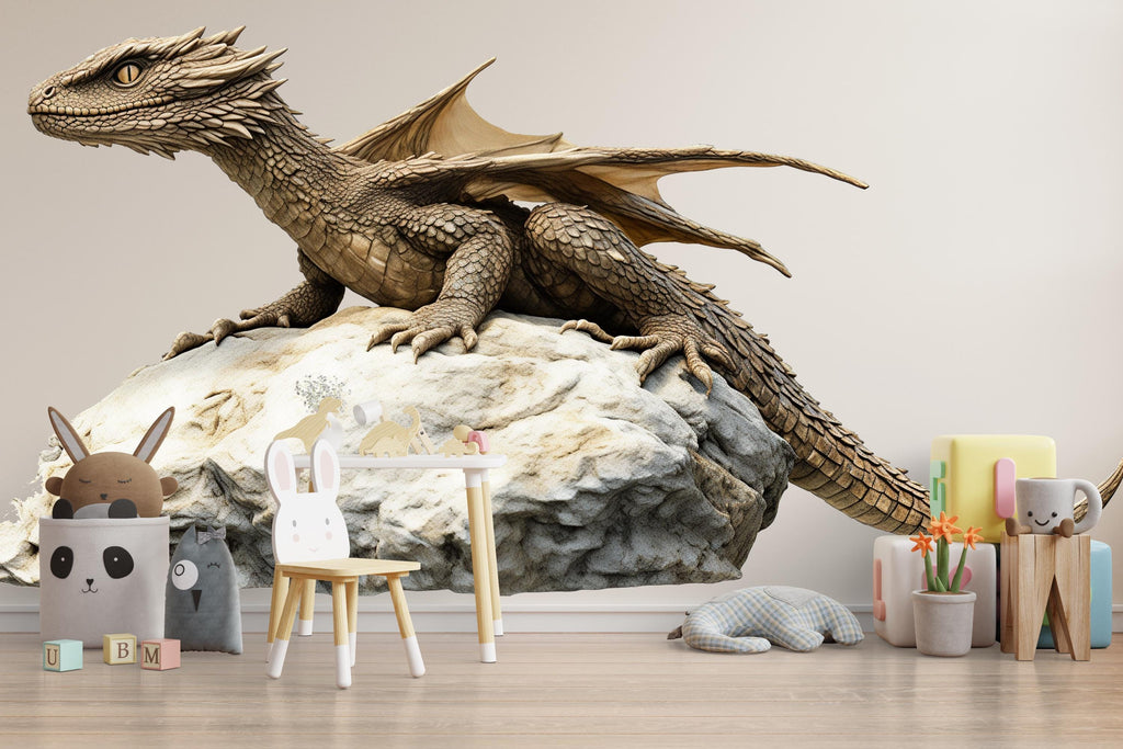 Gentle Dragon Wall Decal Fantasy Dragon Sticker Mythical Creature Wall Art For Kids Room Nursery Playroom Decor