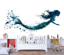 Load image into Gallery viewer, Mermaid Wall Decal Fantasy Ocean Mermaid Sticker Watercolor Mermaid Wall Art For Kids Room Nursery Playroom Decor