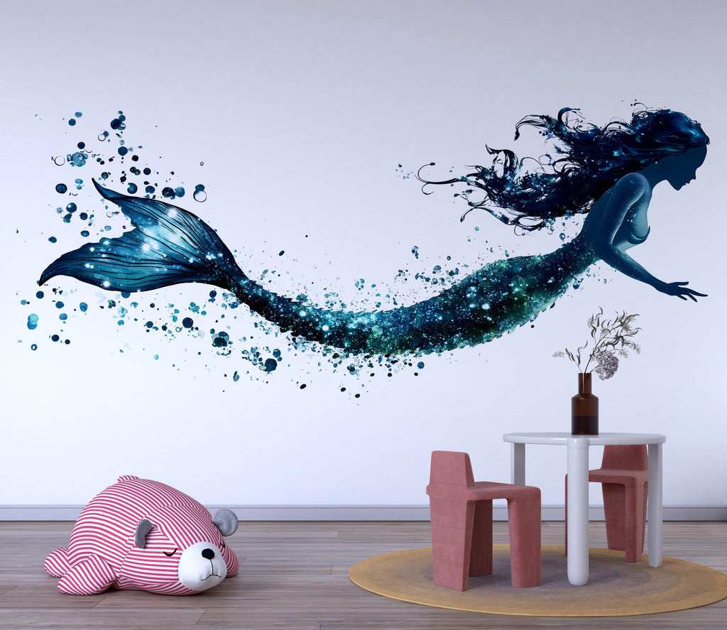 Mermaid Wall Decal Fantasy Ocean Mermaid Sticker Watercolor Mermaid Wall Art For Kids Room Nursery Playroom Decor