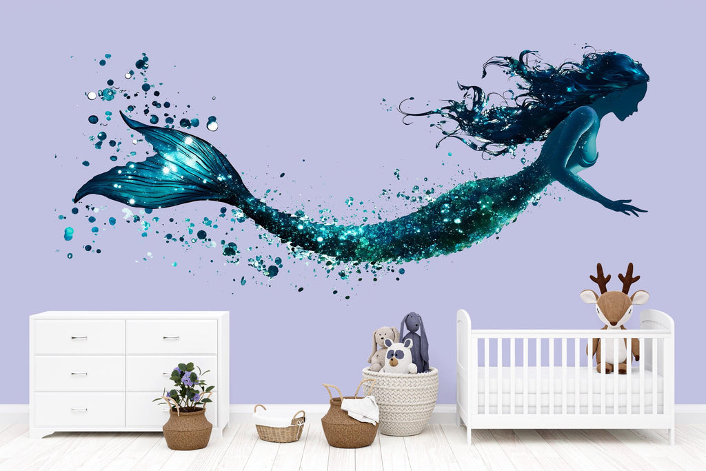 Mermaid Wall Decal Fantasy Ocean Mermaid Sticker Watercolor Mermaid Wall Art For Kids Room Nursery Playroom Decor