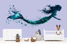 Load image into Gallery viewer, Mermaid Wall Decal Fantasy Ocean Mermaid Sticker Watercolor Mermaid Wall Art For Kids Room Nursery Playroom Decor
