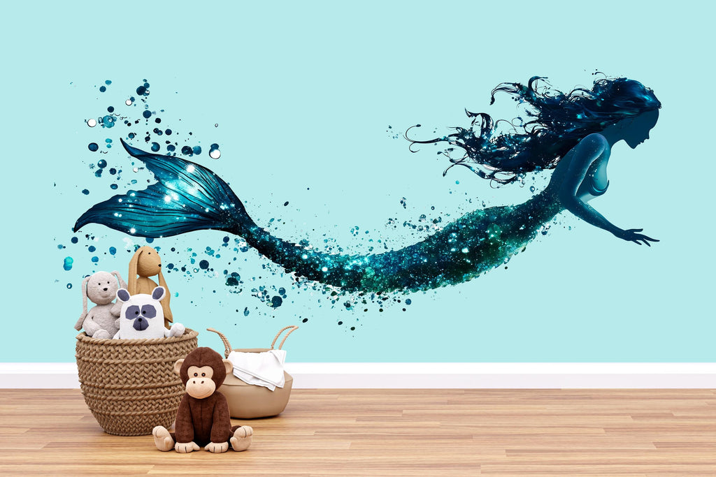 Mermaid Wall Decal Fantasy Ocean Mermaid Sticker Watercolor Mermaid Wall Art For Kids Room Nursery Playroom Decor