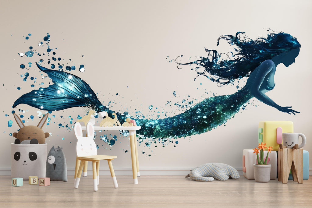 Mermaid Wall Decal Fantasy Ocean Mermaid Sticker Watercolor Mermaid Wall Art For Kids Room Nursery Playroom Decor