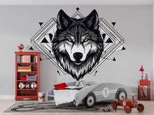 Load image into Gallery viewer, Geometric Wolf Wall Decal Wolf Head Sticker Modern Tribal Wolf Wall Art Peel And Stick Wolf Decor Bedroom Office Living Room