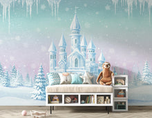 Load image into Gallery viewer, Frozen Ice Castle Wallpaper | 3D Winter Wonderland Wall Mural