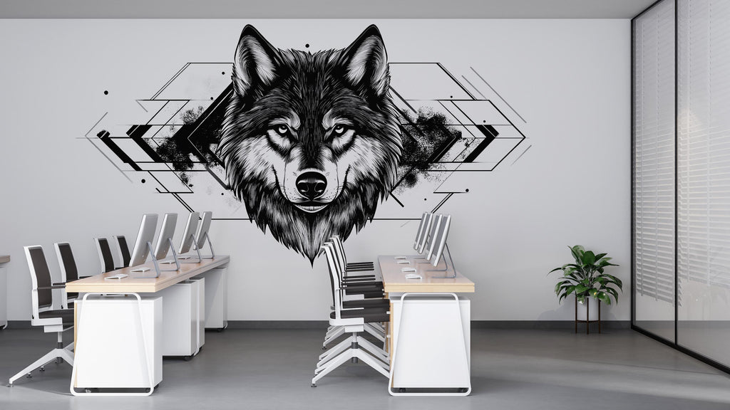 Geometric Wolf Wall Decal Modern Wolf Head Sticker Office Wall Art Black White Wolf Decor Peel And Stick Wall Decal