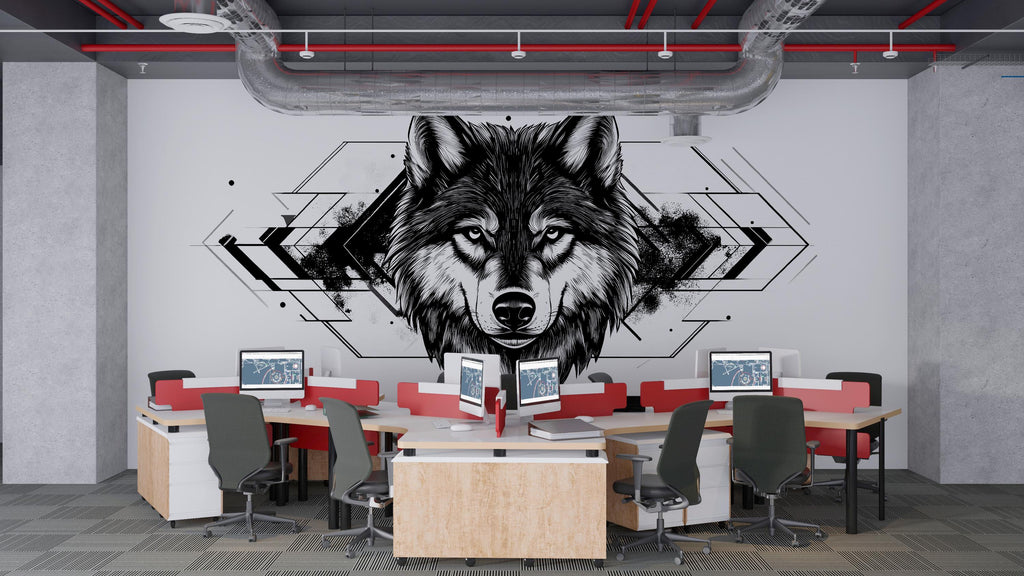Geometric Wolf Wall Decal Modern Wolf Head Sticker Office Wall Art Black White Wolf Decor Peel And Stick Wall Decal