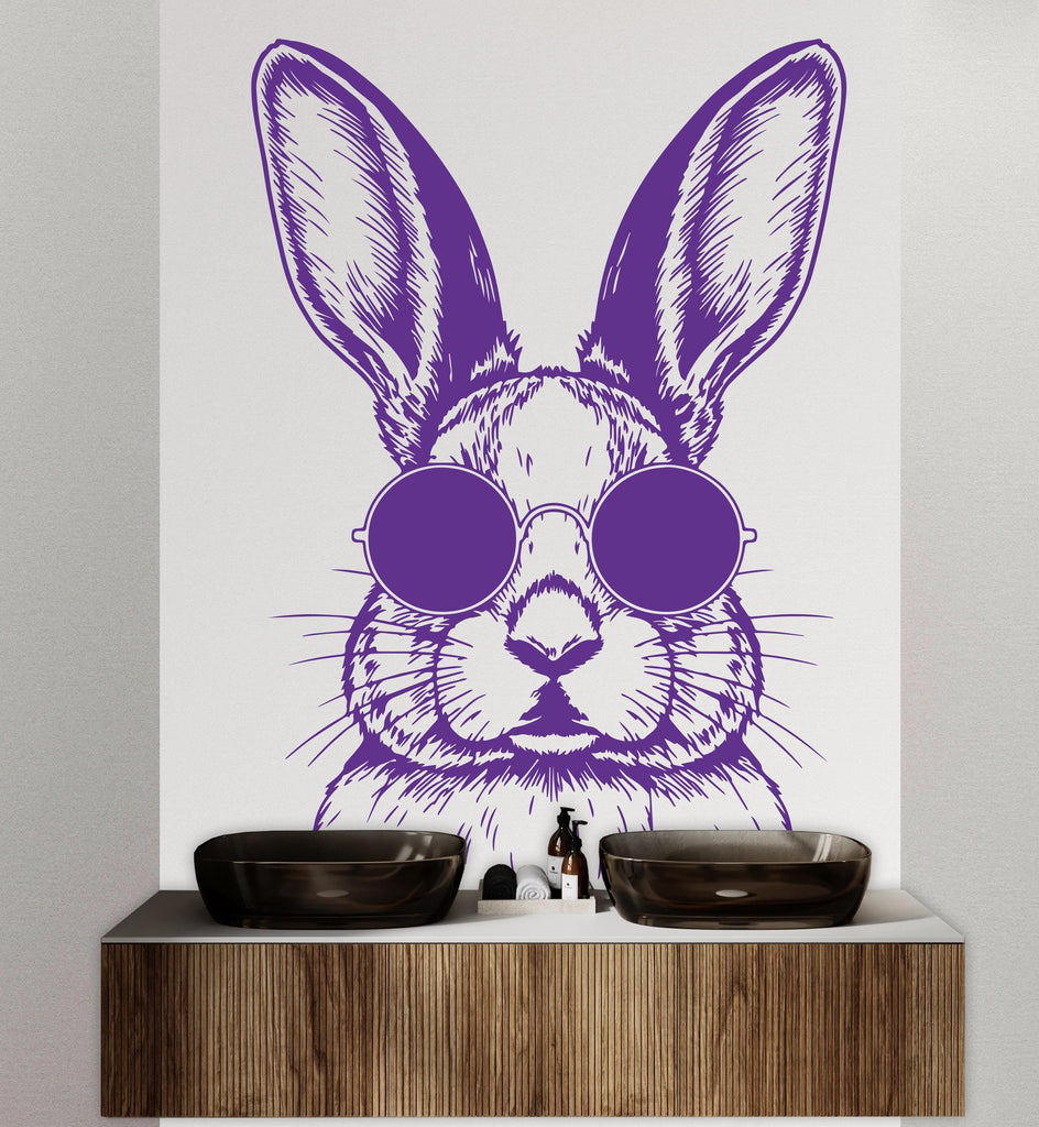 Rabbit Sunglasses Wall Decal, Rabbit Decor, Bathroom stickers
