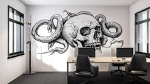 Load image into Gallery viewer, Skull And Snake Wall Decal Gothic Skull Wall Art Serpent Skull Sticker Dark Office Decor Peel And Stick Wall Decal