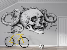 Load image into Gallery viewer, Skull And Snake Wall Decal Gothic Skull Wall Art Serpent Skull Sticker Dark Office Decor Peel And Stick Wall Decal