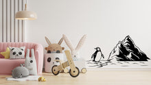Load image into Gallery viewer, Penguin Mountain Wall Decal – Cute Minimalist Penguin Vinyl Sticker – Nursery Kids Room Animal Wall Art - Antarctic Wall Art Decal 730LU