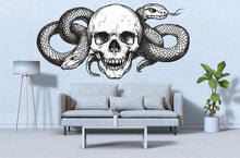 Load image into Gallery viewer, Skull And Snake Wall Decal Gothic Skull Wall Art Serpent Wall Sticker Dark Modern Decor Peel And Stick Wall Decal