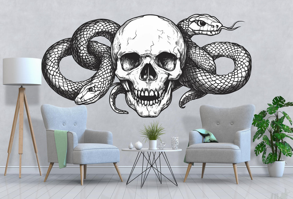 Skull And Snake Wall Decal Gothic Skull Wall Art Serpent Wall Sticker Dark Modern Decor Peel And Stick Wall Decal