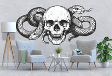 Load image into Gallery viewer, Skull And Snake Wall Decal Gothic Skull Wall Art Serpent Wall Sticker Dark Modern Decor Peel And Stick Wall Decal