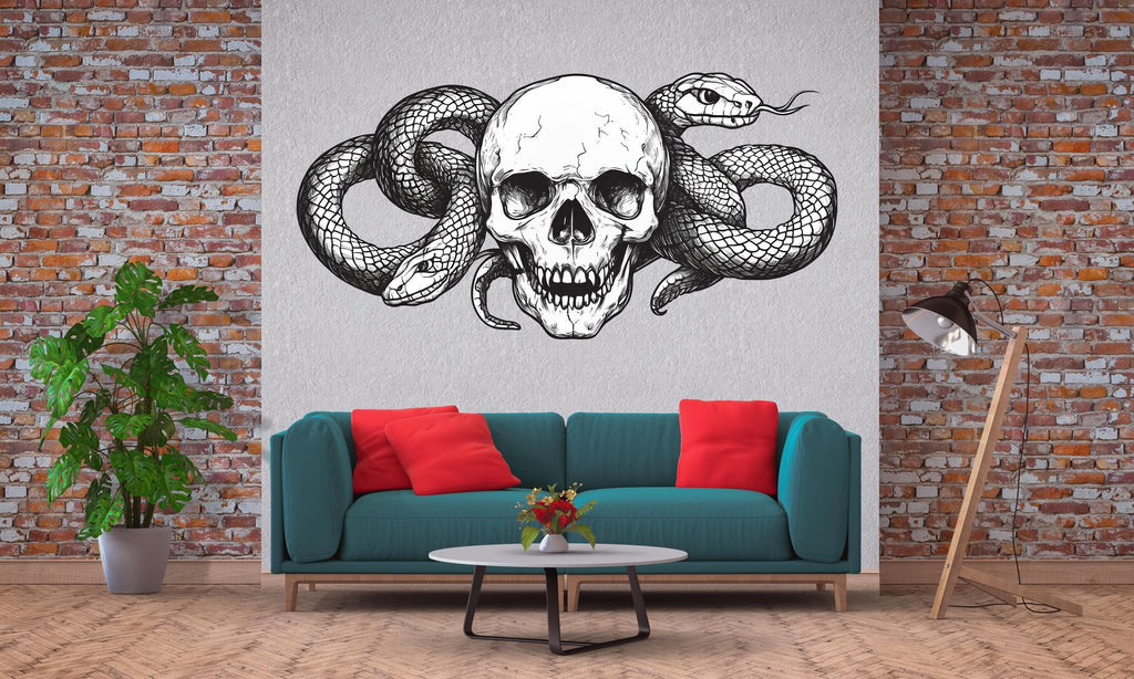 Skull And Snake Wall Decal Gothic Skull Wall Art Serpent Wall Sticker Dark Modern Decor Peel And Stick Wall Decal
