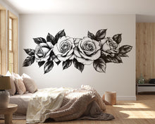 Load image into Gallery viewer, Black And White Rose Wall Decal Floral Wall Art Rose Wall Sticker Minimalist Bedroom Decor Peel And Stick Wall Decal